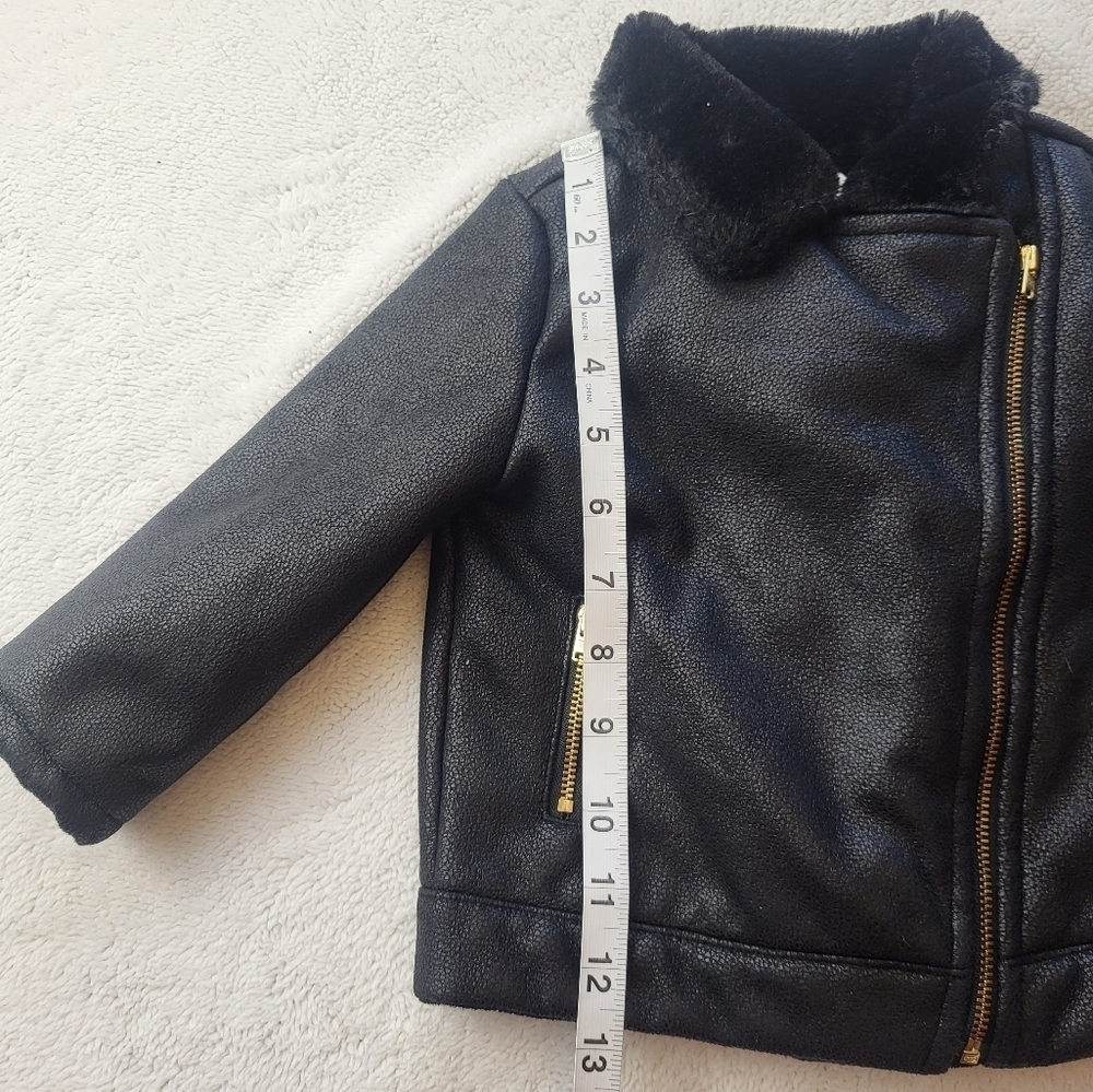 OshKosh Toddler Faux Leather Faux Fur Black Moto Style Jacket Size 18 Months - Picture 6 of 7